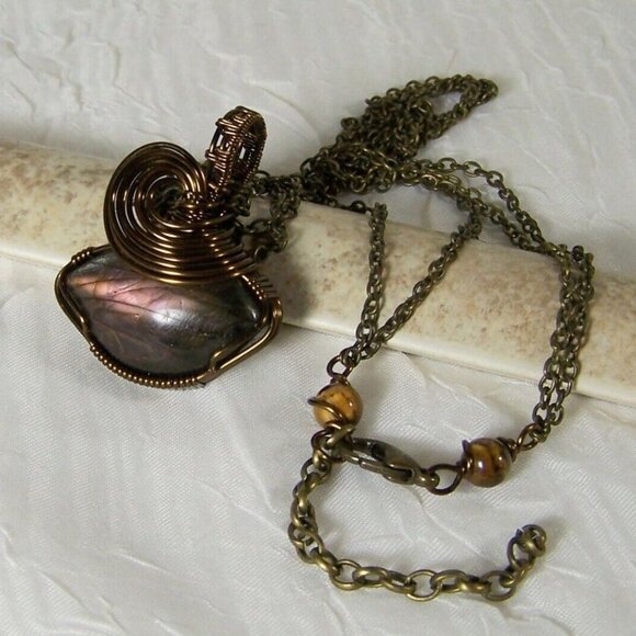 Artisan Design Copper Wire Wrapped Labradorite Pendant Necklace Jewelry OOAK - Picture 1 of 10